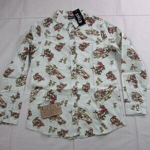 Cruel Girl's Long Sleeve Desert Rodeo Print Snap Western Shirt Light Blue